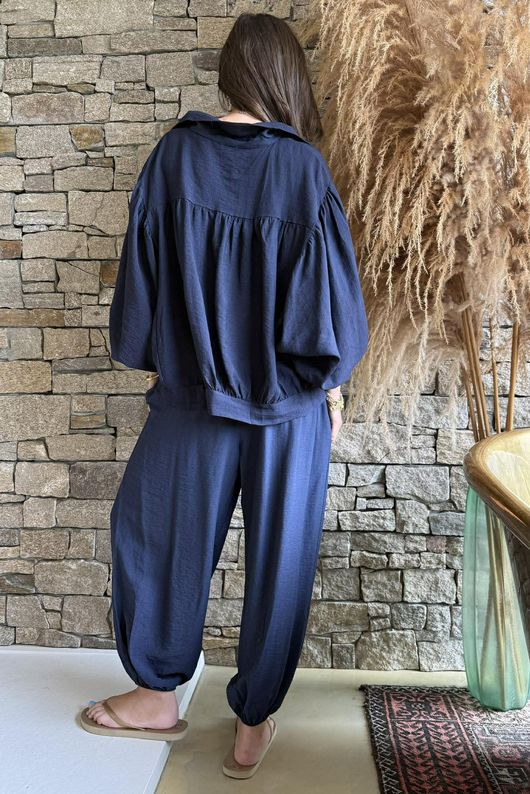 Basso Tie Smock Blouse Navy